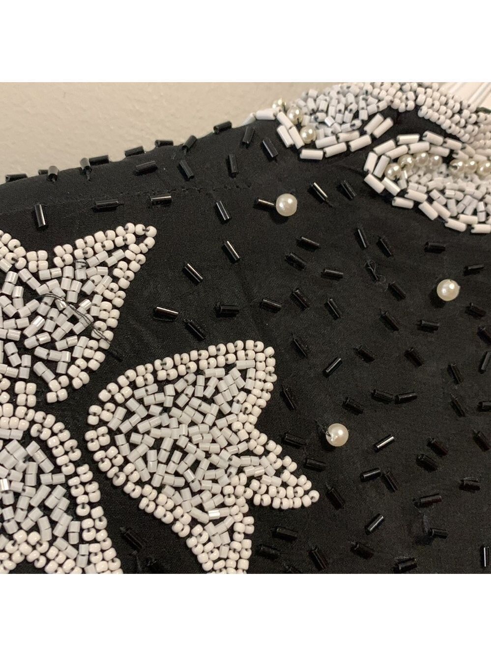 Mezza Luna Vintage Silk Beaded Black White Party Cocktail Evening Dress Size 8 - Picture 6 of 15